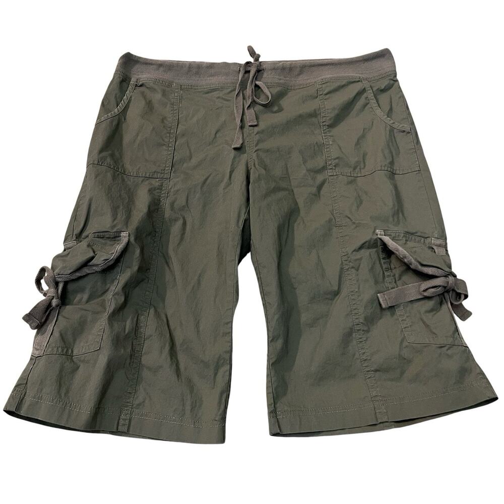 Wearables By XCVI Cargo Capri Pants XL/14 Army Green Boho Wide Leg Tied Pockets